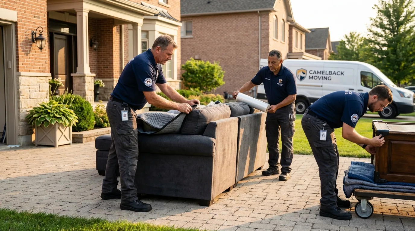 Large estate moving crew wrapping furniture in Meridian, OK
