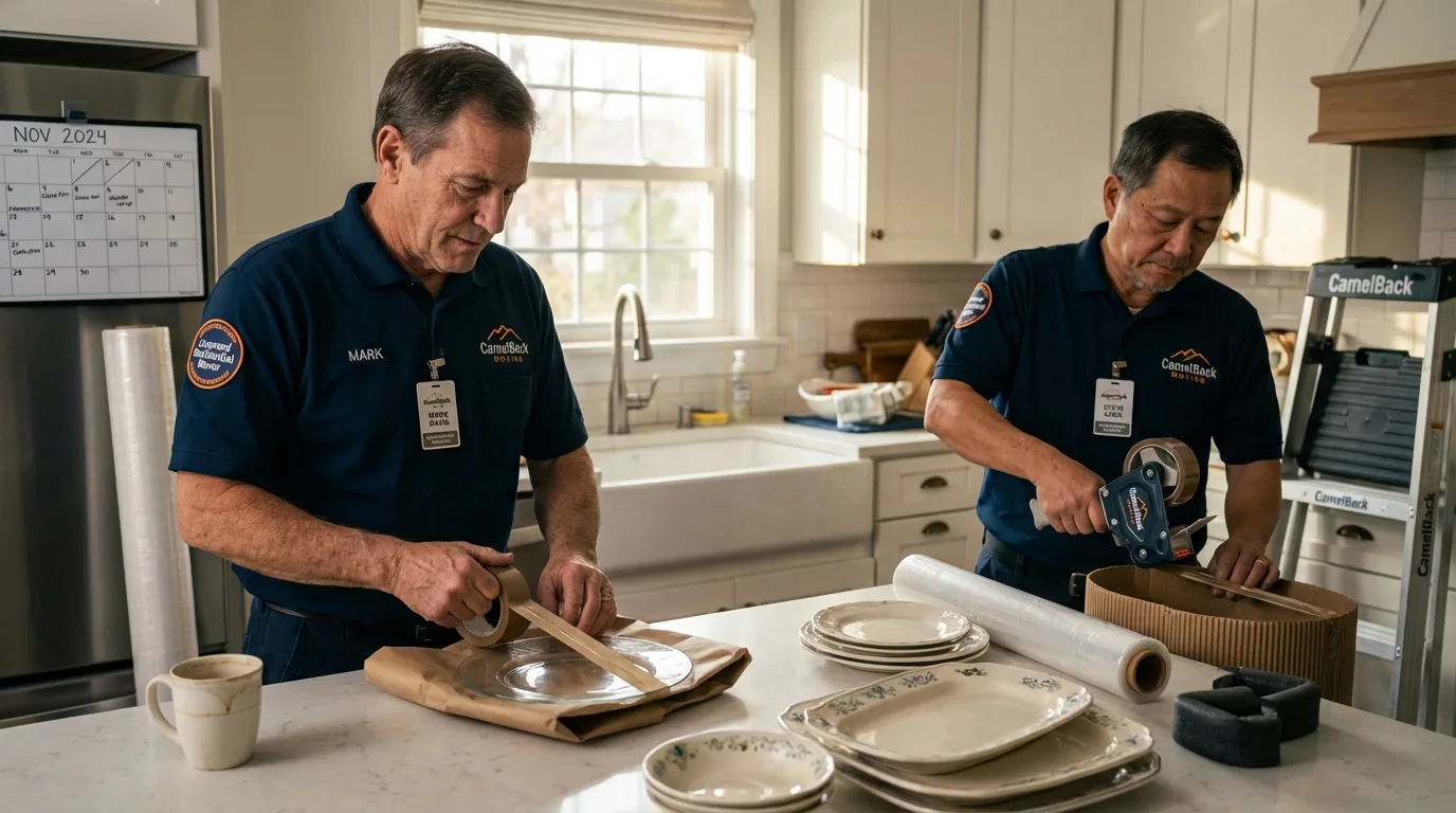 Professional crew packing kitchen dishware in Meridian, OK